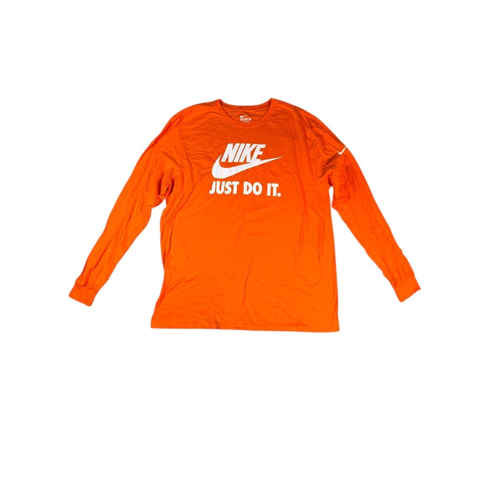Nike Orange Long Sleeve Just Do It Graphic Shirt Mens XXL Cotton Tee‎ Big Swoosh